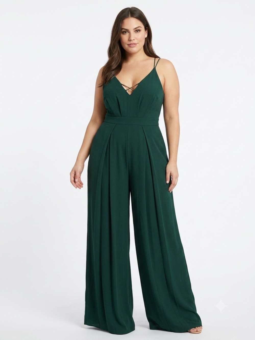 Lulu's Forest Green V-Neck Wide-Leg Jumpsuit size L